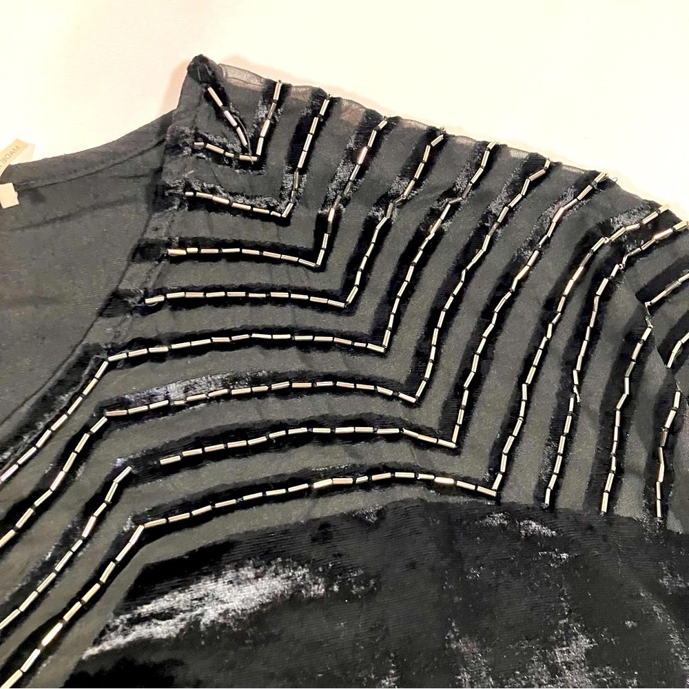 Soft Surroundings Nouveau Beaded Black Velour Blouse top womens size Large - Picture 3 of 8